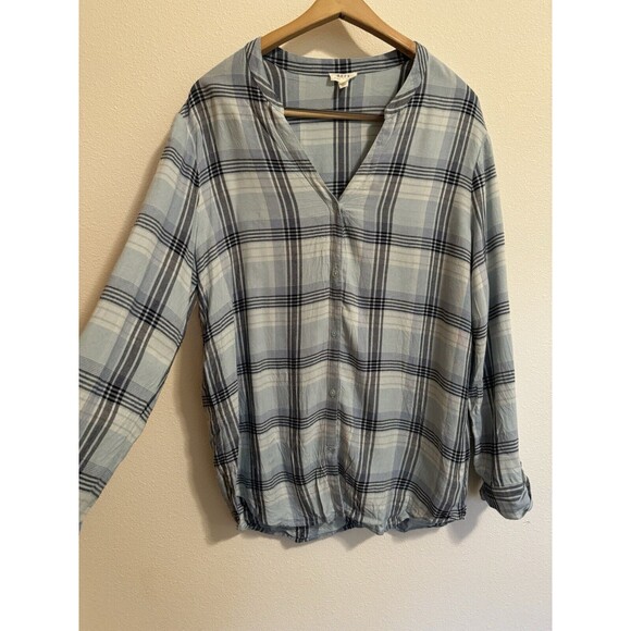 Soft Joie Womens Flannel Plaid Large Button Up Roll Tab Sleeve Academia Country - Picture 2 of 7